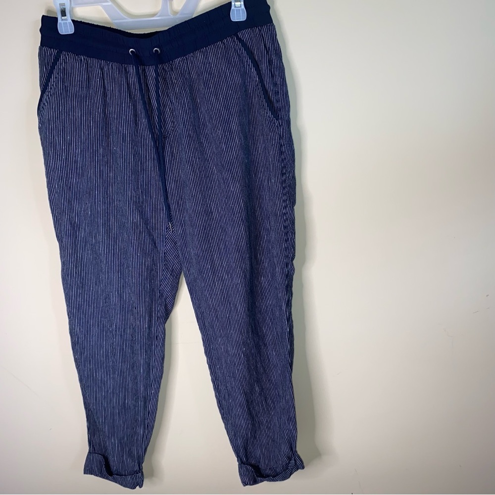Athleta pants 100% linen navy with cuff
